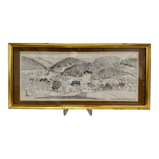 Rosemary & Thomas Naegele German Pen and Ink Landscape Drawing 1964 Framed Inscribed For Sale