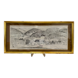 Rosemary & Thomas Naegele German Pen and Ink Landscape Drawing 1964 Framed Inscribed