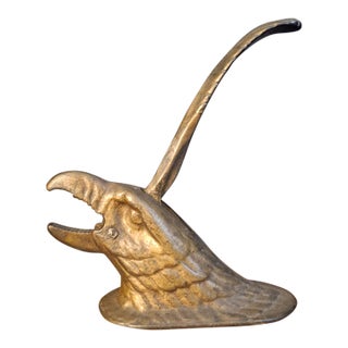 Antique Cast Iron Eagle Head Tabletop Nutcracker Mechanical Lever Brass Wash Finish For Sale