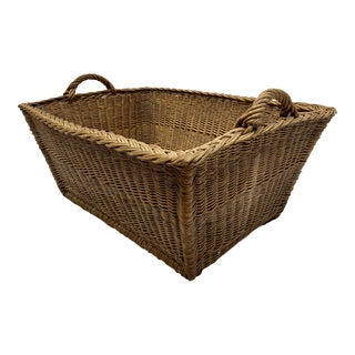 Vintage 1930s European Woven Wicker Market Basket For Sale