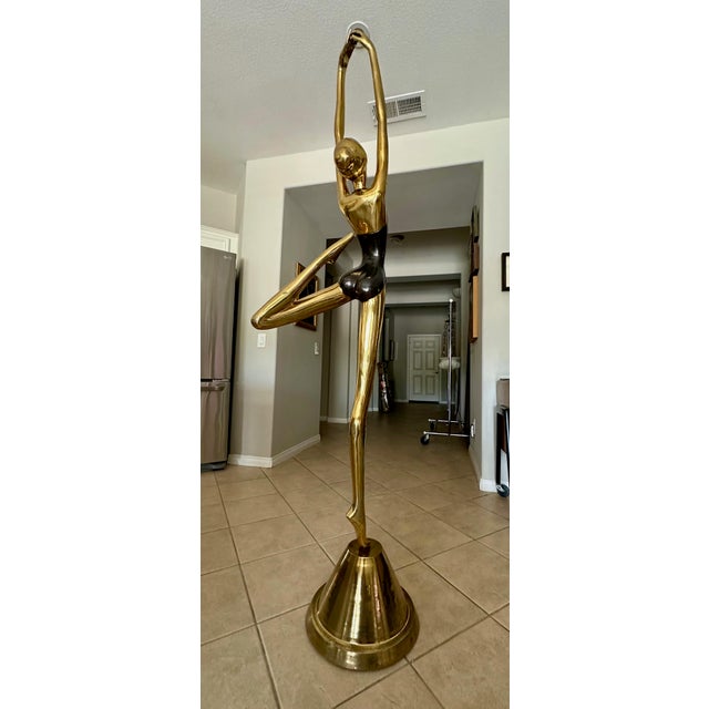 1970s Full Scale 6ft Ballerina Stylized Dancer Brass Statue For Sale - Image 5 of 12