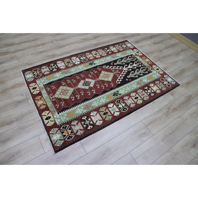 Size: 4 x 5.9 ft ( 122 x 180 cm) 48 x 70 inches Color: Organic Natural Dye ( Burgundy,Cream,Black ) Material: 100% Hand...