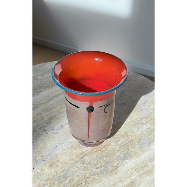 2006 Studio Paran Handblown Vase, Red Orange With Silver Leaf For Sale - Image 4 of 5