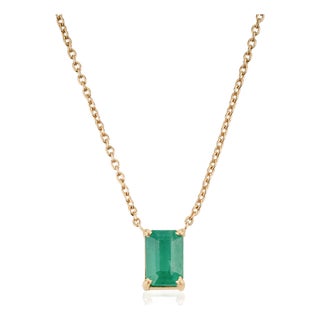 Minimalist Octagon-Cut Solitaire Emerald Necklace in 18k Yellow Gold For Sale