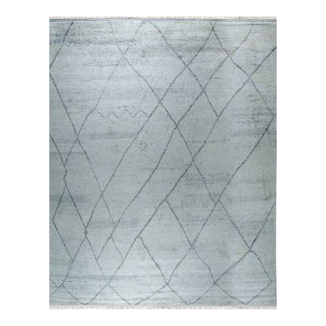 10x14 Penelope Diamond Silver Diamond Modern Hand Knotted Wool Carpet Rug For Sale