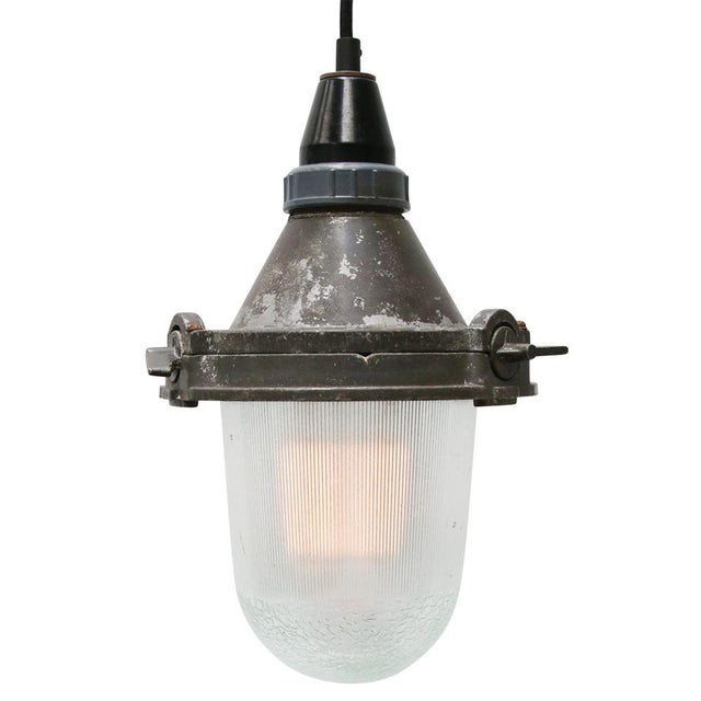 Industrial Industrial Striped Clear Glass Pendant Light For Sale - Image 3 of 7