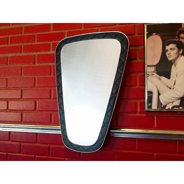 Mid-Century Modern Vintage Wall Mirror with Black Padded Frame and Gold Trim, 1950s For Sale - Image 3 of 11