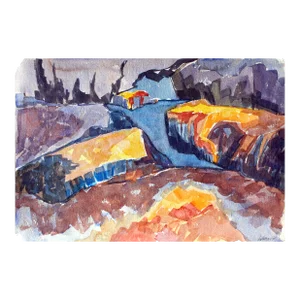 1970s Double Sided Beach/Purple Mountains Abstracted Landscape by Doris Warner