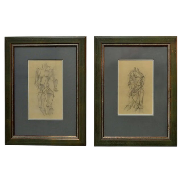 Cubist Style Female Studies of Life Drawings, Early 20th Century, Set of 2 For Sale