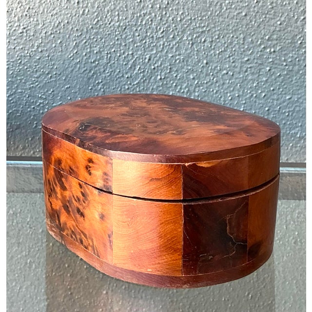 Wood Vintage Faceted Burl Wood Oval Box For Sale - Image 7 of 12