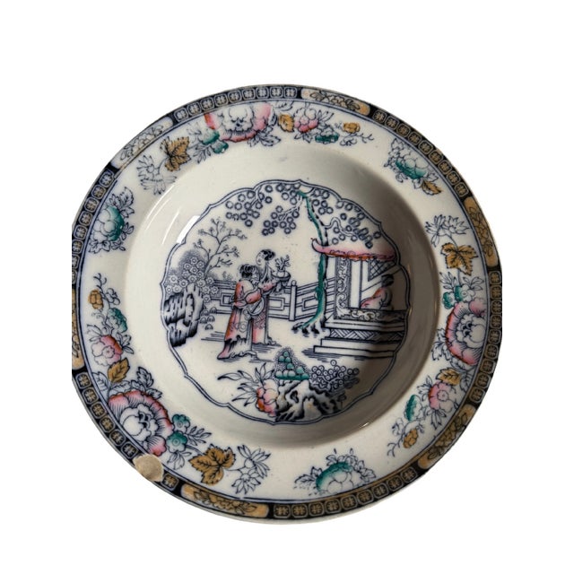 Mid 18th Century Antique Hope & Carter 3 Polychrome Chinoiserie "The Tea" Rimmed Soup Bowls For Sale - Image 5 of 6