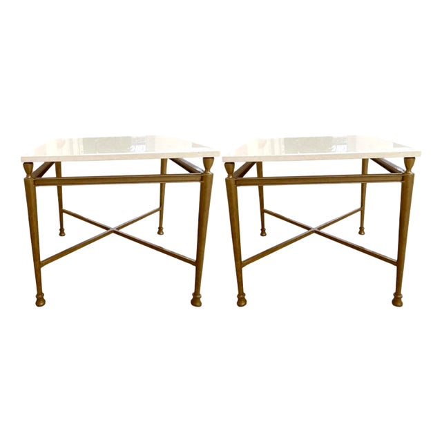 Jerome Side Tables in Reed Brass Finish by Michael Taylor, Set of 2 For Sale