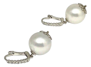 Diamond Large South Sea Pearl Earrings 14k Gold Certified