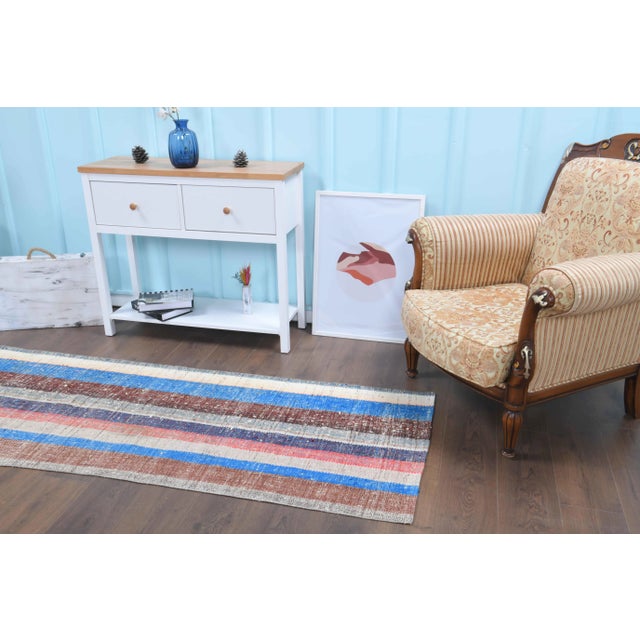 1970s Vintage Turkish Hand-Knotted Wool Cotton Beige Kilim Runner Rug For Sale - Image 5 of 10