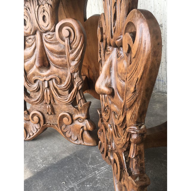Pair of 18th Century Italian Renaissance Lion Carved Walnut Sgabello Hall Chairs For Sale - Image 13 of 18