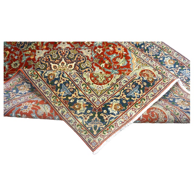 Antique Persian Tabriz Wool 3x5 Red & Navy Handmade Area Rug #1143878 For Sale - Image 12 of 12
