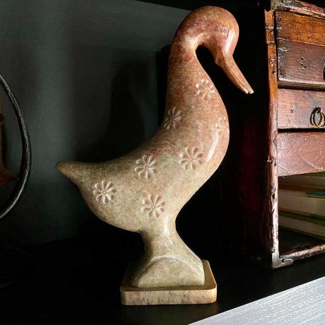 Floral Carved Soapstone Duck For Sale - Image 10 of 11