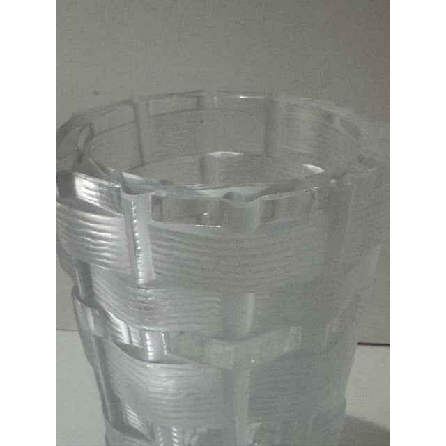 Mid 20th Century Lalique Osier Basket Weave Crystal Vase – 9.5" For Sale - Image 5 of 9