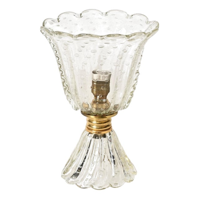 Large Bullicante Murano Glass and Brass Flower Table Lamp from Barovier, Italy, 1950s For Sale
