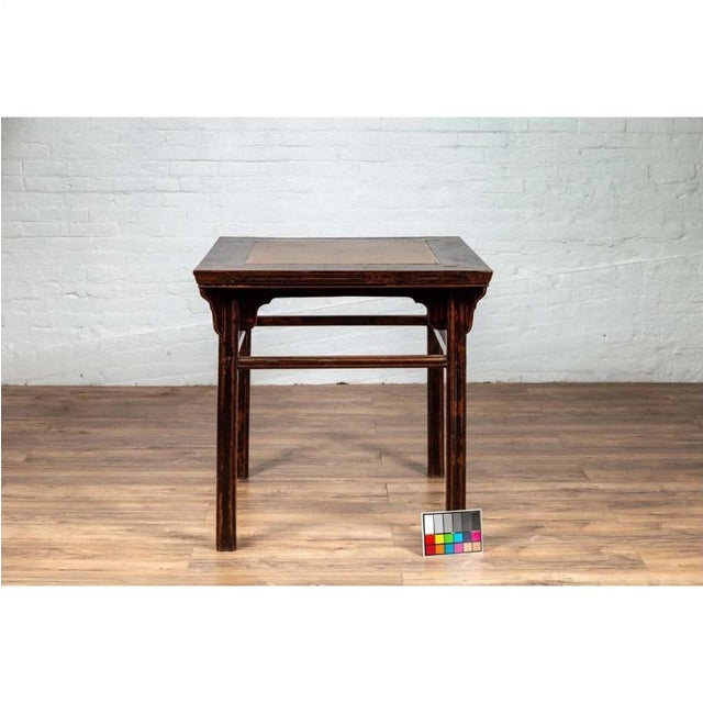 Chinese 19th Century Elmwood Center Hall Table With Ming Dynasty Stone Inset For Sale - Image 4 of 13