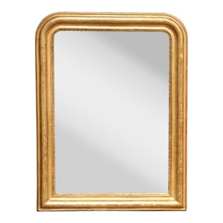 19th Century French Louis Philippe Style Giltwood Mirror With Engraved Floral Decor For Sale