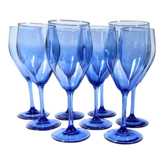 Fairy Blue Mimosa Champagne Goblets- Set of Eight For Sale