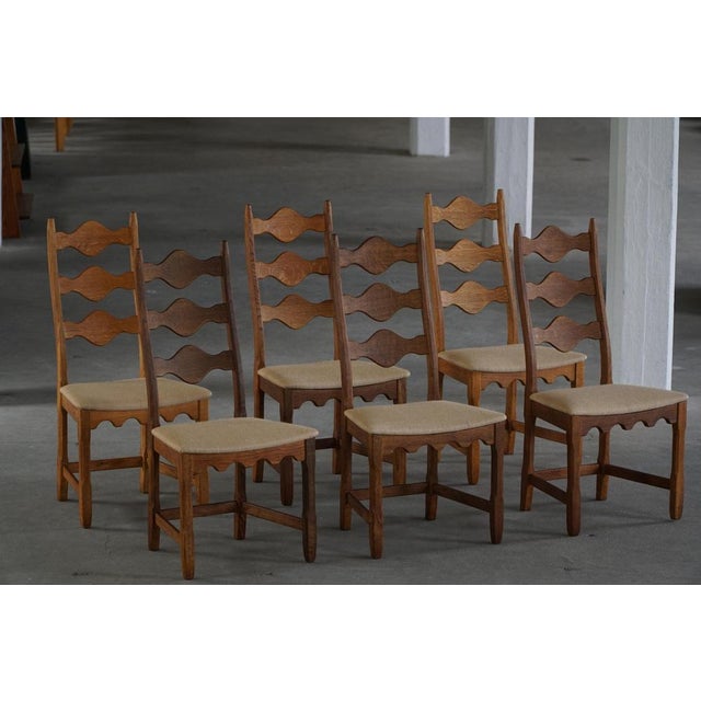 Highback Dining Chairs in Oak by Henning Kjærnulf, 1960s, Set of 6 For Sale - Image 6 of 18