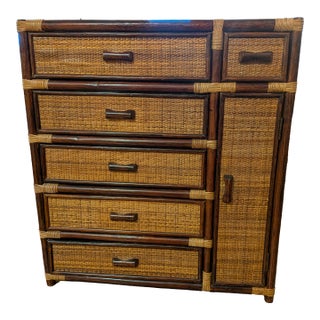 Vintage Japanese Bamboo and Rattan Dresser Cabinet For Sale