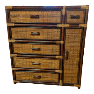 Vintage Japanese Bamboo and Rattan Dresser Cabinet