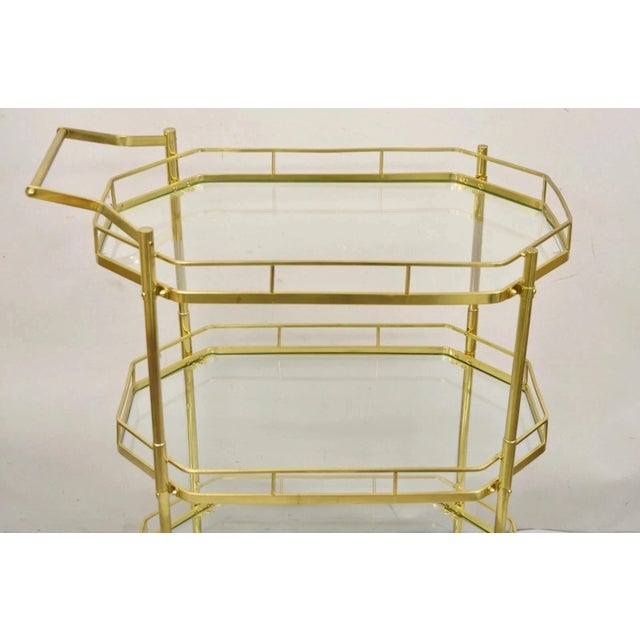 Mid-Century Modern Mid 20th Century Italian Modern Brass and Glass 3 Tier Rolling Bar Cart Serving Table For Sale - Image 3 of 12