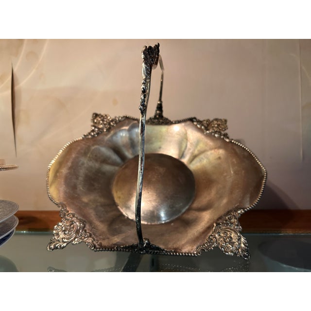 Silver Antique Victorian Ornate Footed Wedding Basket in Silverplate For Sale - Image 8 of 8