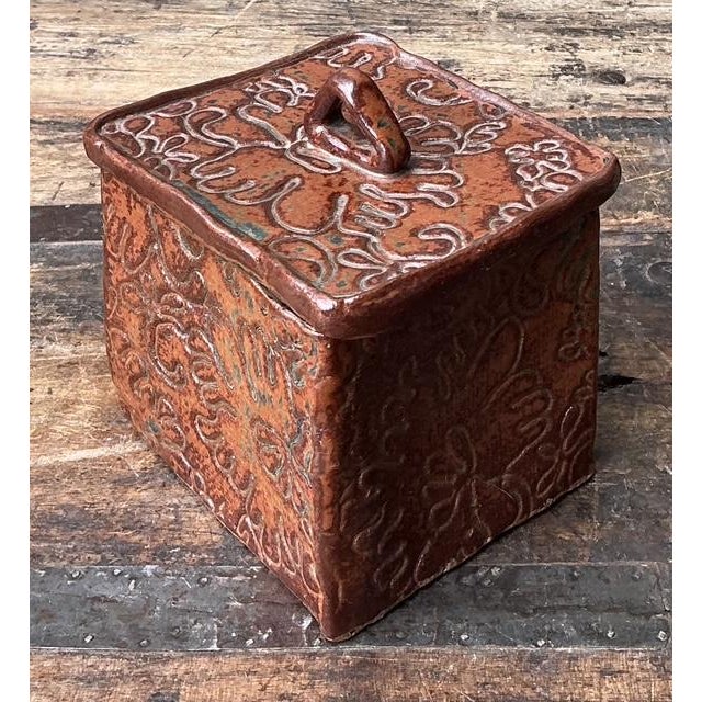 Vintage Aboriginal Studio Pottery Lidded Floral Box For Sale In West Palm - Image 6 of 12