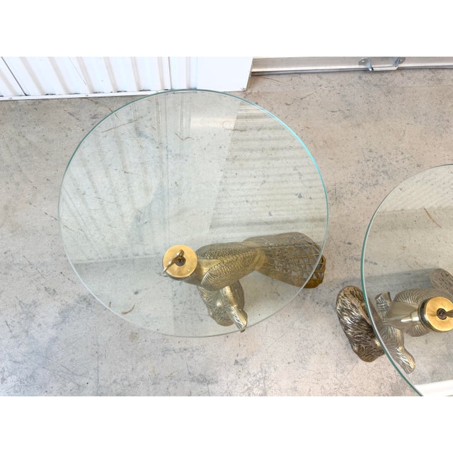 Brass and Glass Peacock Side Table-a Pair For Sale - Image 9 of 12