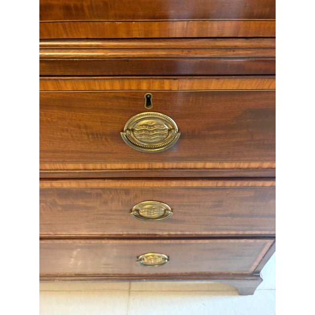Early 19th Century Antique Georgian Mahogany Satinwood Inlaid Linen Press Housekeepers Wardrobe, 1800 For Sale - Image 5 of 14