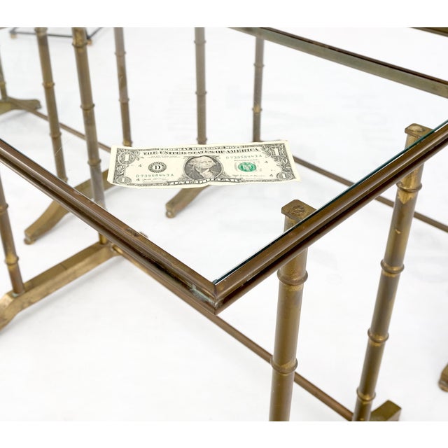 Set of MCM Solid Brass Faux Bamboo Glass Top Nesting Side End Tables Stands For Sale - Image 15 of 15