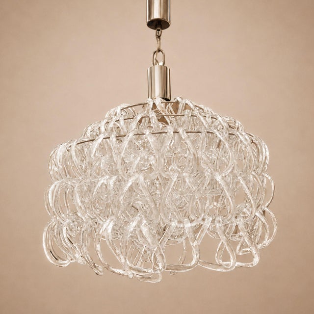 Striking Italian Giogali chandelier attributed to Angelo Mangiarotti for Vistosi, crafted in clear Murano glass and...