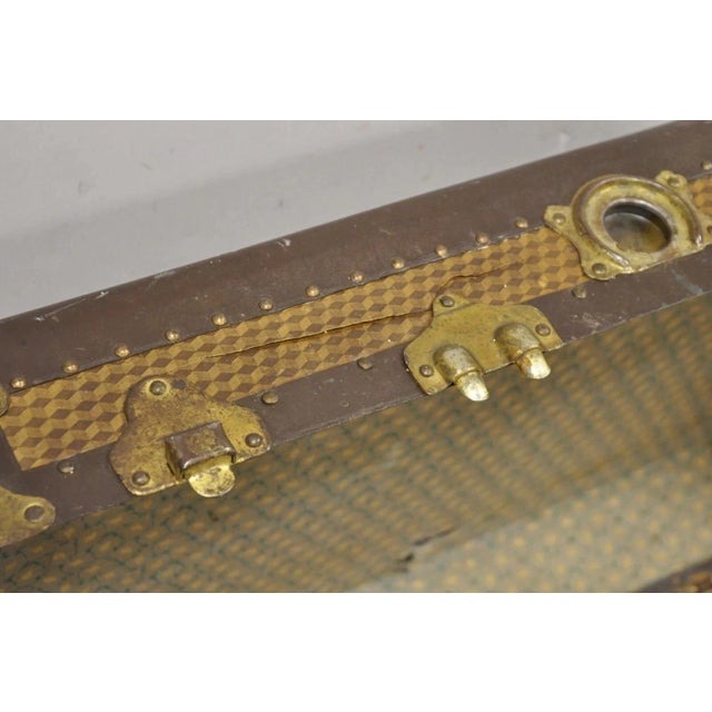 Antique Belber Traveling Goods Brown Monogram Print Hard Case Steamer Trunk For Sale - Image 12 of 12
