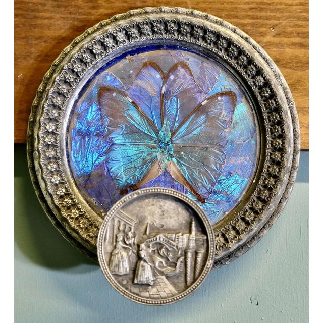 1920s Silver-Plated Venetian Butterfly Wings Coat Hanger 1920s silver-plated butterfly wings picture under glass as a coat...