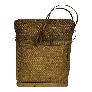 Mid 20th Century Asian Rattan Basket For Sale