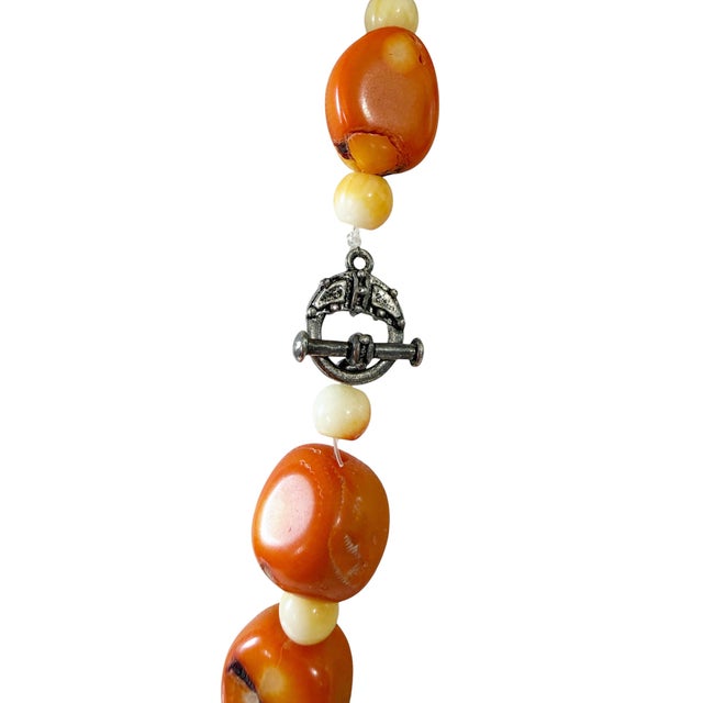 Transitional Vintage Chunky Natural Salmon Coral Necklace 9.5" H For Sale - Image 3 of 12