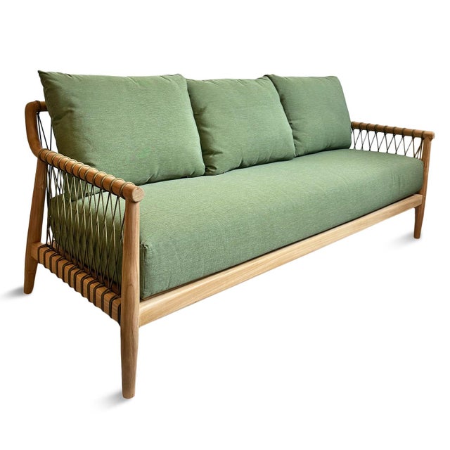 Outdoor Teak & Fern Green Sofa For Sale - Image 9 of 13