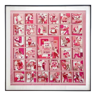 Framed Hermès Silk Scarf "Les Petits Métiers De Paris" by Karen Petrossian - Midnight Black Frame For Sale