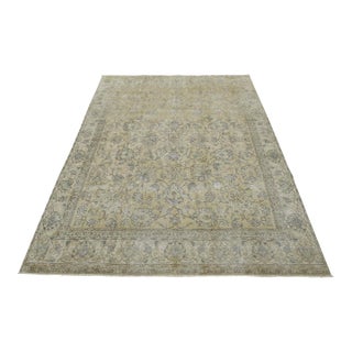 Tabriz Rug 9’2” X 10’8” Beige Wool Vintage Distressed Hand-Knotted Carpet For Sale