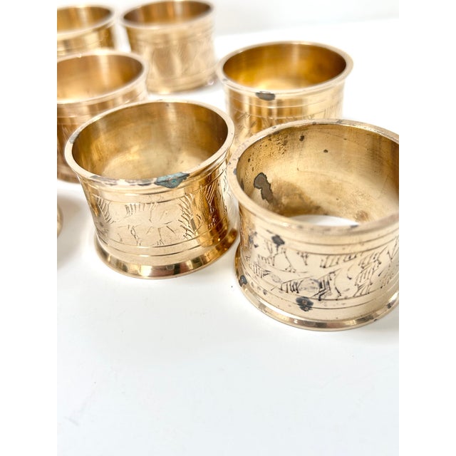 Vintage Brass Etched Napkin Rings - Set of 12 For Sale - Image 9 of 9