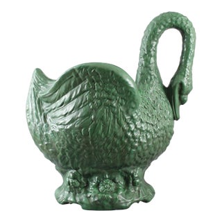 Rare Huge Signed Exhibition Weller Pottery Green Matte Swan Planter Jardiniere For Sale