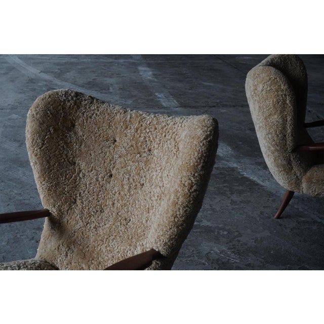 Prague Chairs in Real Sheepskin from Madsen & Schübel, Denmark, 1960s, Set of 2 For Sale - Image 4 of 12