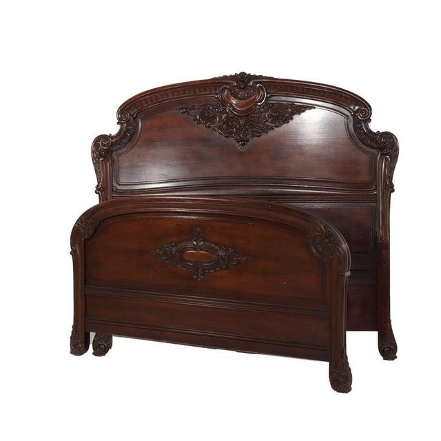 RJ Horner School Carved Mahogany Queen Size Bed Head &amp; Foot Boards Circa 1890 Measures- Headboard 61.5"H x 65.5"W x...