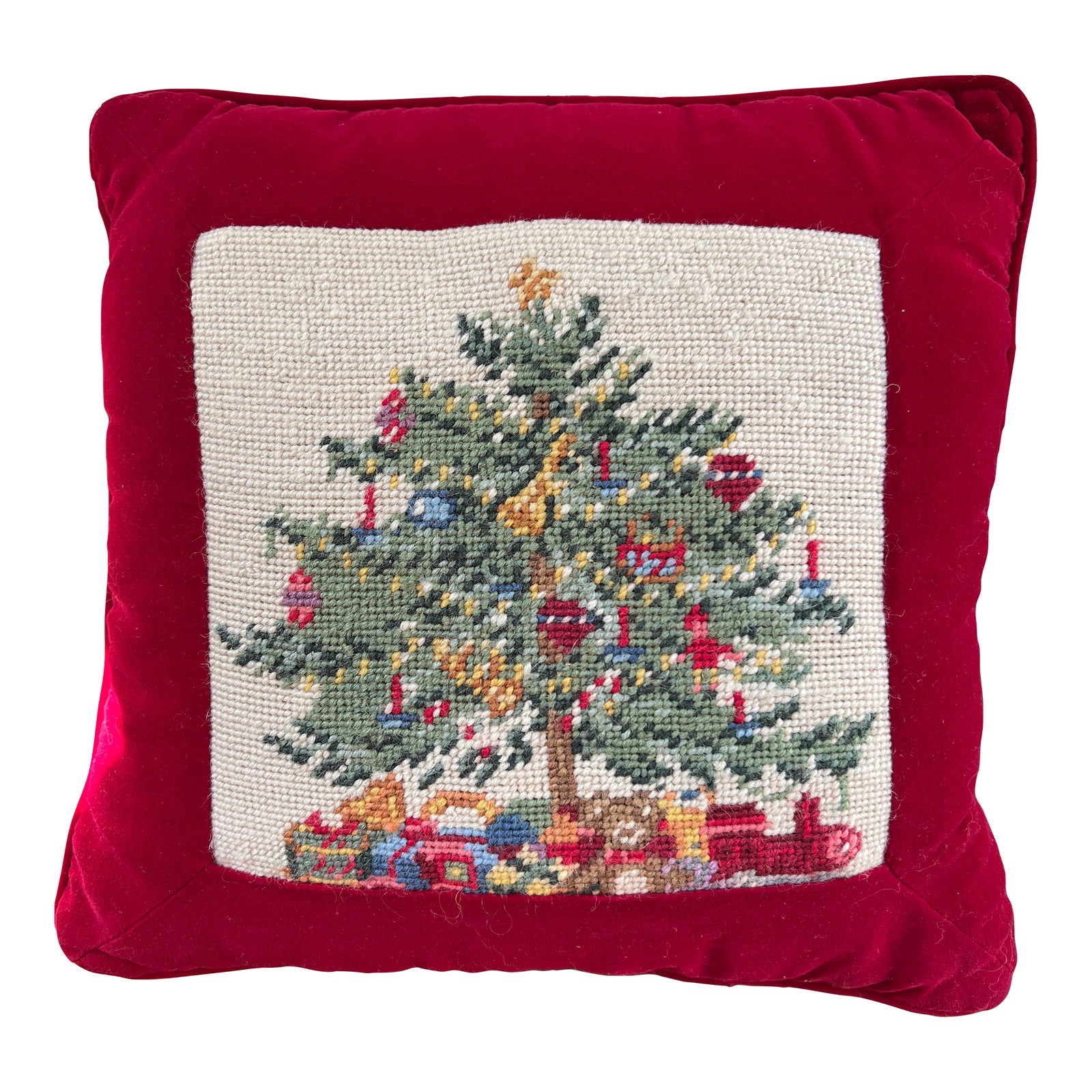 Vintage Needlepoint Christmas Tree Pillow Chairish
