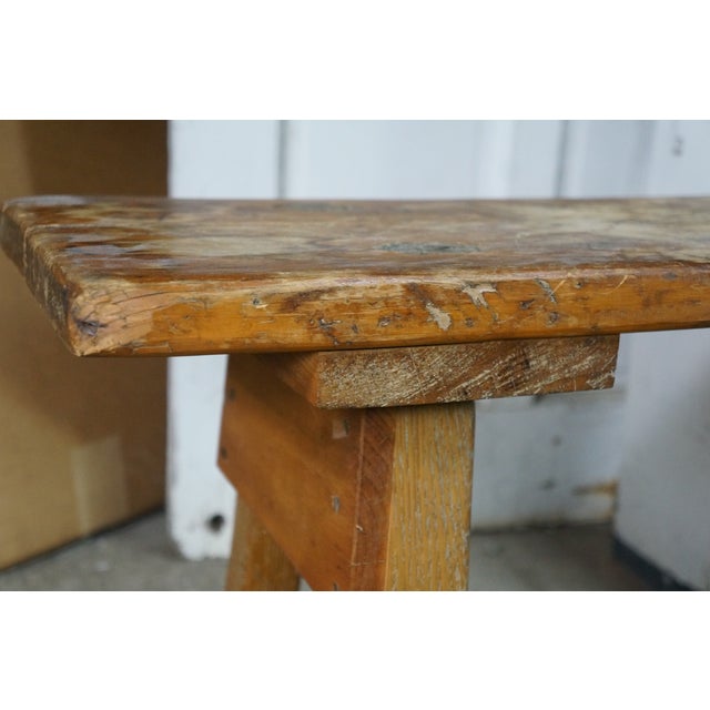 Vintage French Inspired Weathered Reclaimed Oak Farmhouse Peg Leg Bench Seat 68" For Sale - Image 9 of 15