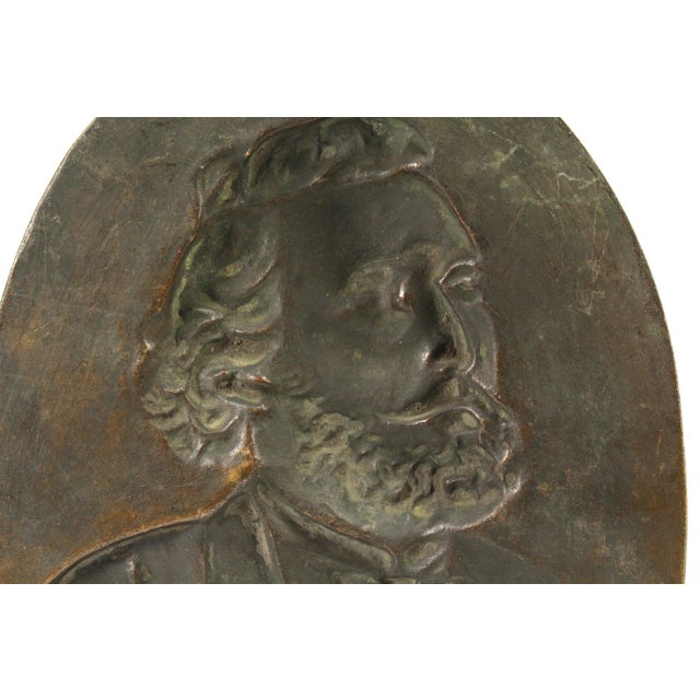 19th C Lg Bronze Bas-Relief Wall Medallion Portrait Leon Gambetta (1838-82) For Sale - Image 12 of 12